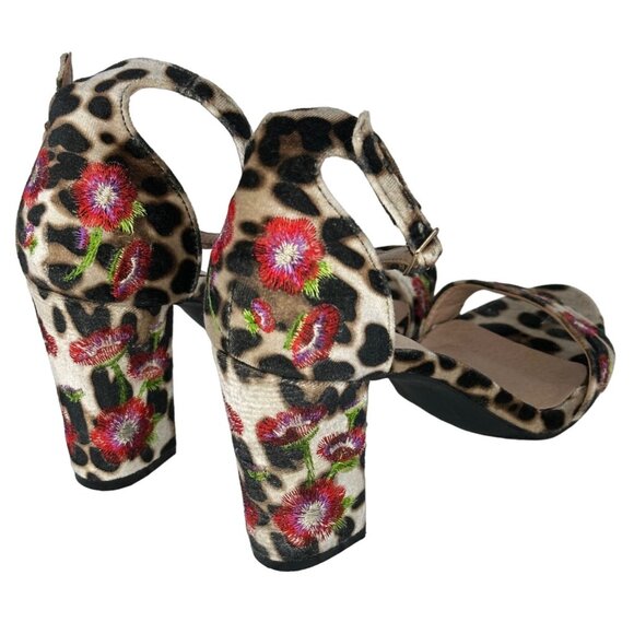 Madden Girl Behave 6.5 Floral Embroidered Velvet Animal Print Block Heel Sandals - Picture 11 of 14
